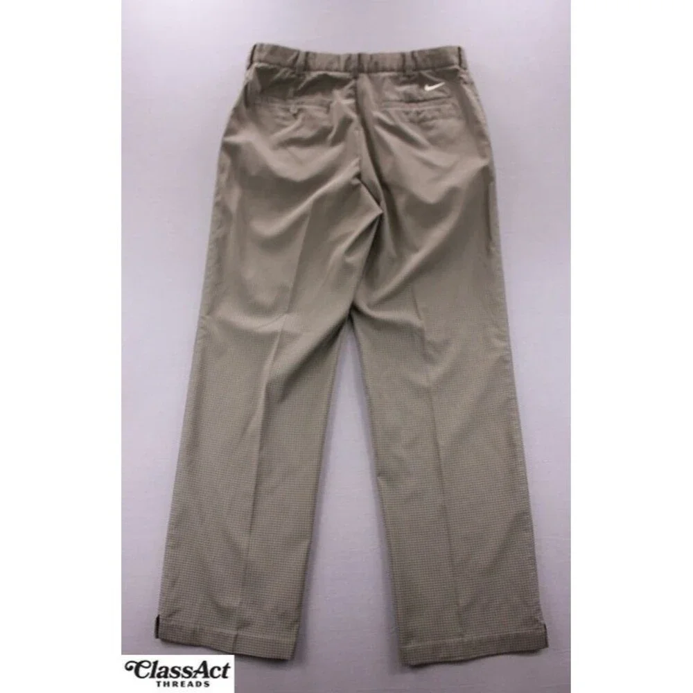 Nike Golf Pants Mens Brown Checked Dri-Fit Tour Performance Stretch 33 X 32